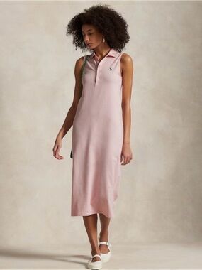 091 RALPH LAUREN Women's Stretch Cotton Sleeveless Polo Dress - Pink, Large
